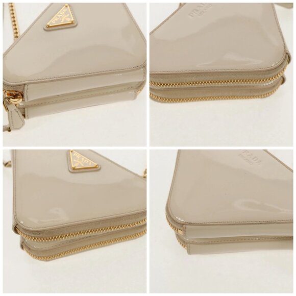 PRADA Triangle Mini Pouch Enamel 2way Ivory Gold 1NR015 Auth 147726M - Picture 14 of 16
